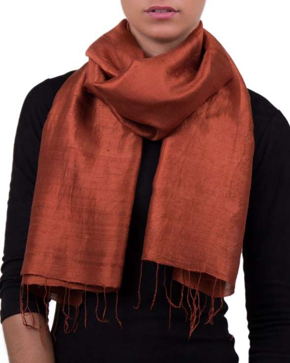 Foulard soie COCOON UNIE brique femme