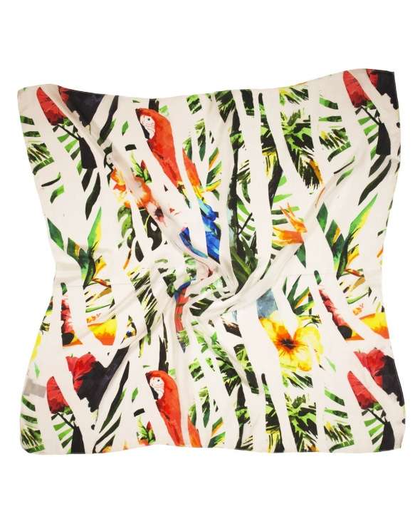 Carre de soie MARY white parrot femme