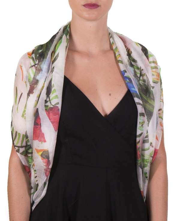 Etole soie et viscose SWANN white parrot femme